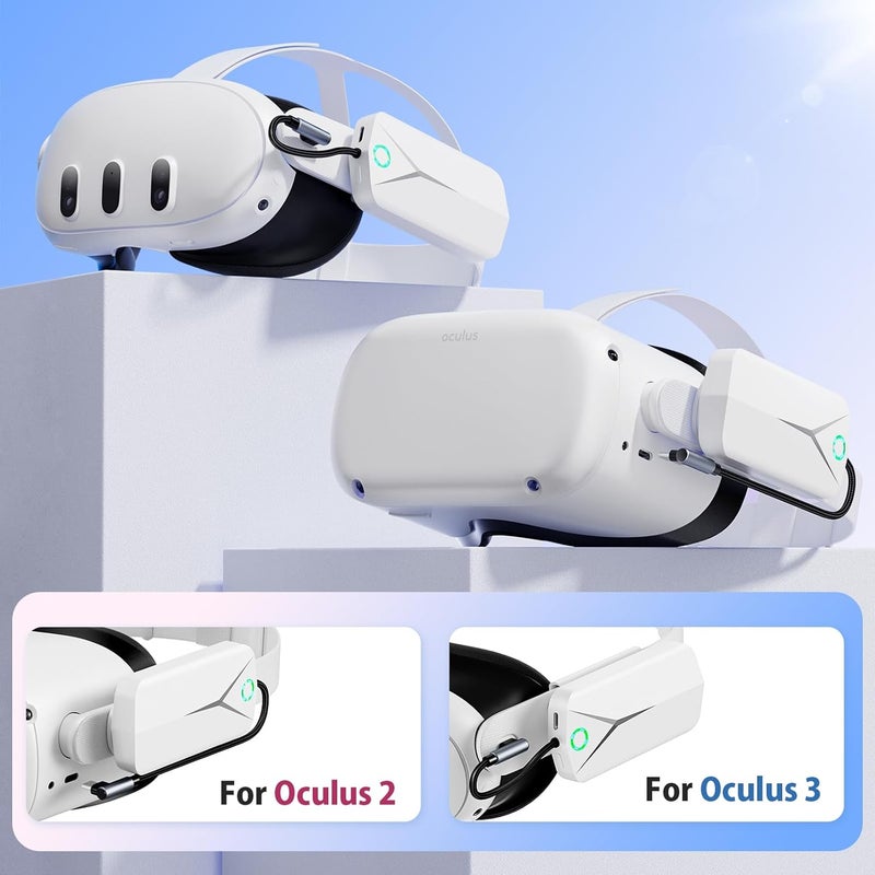 moolechi حزمة بطارية لجهاز Oculus Quest 3 و 2، ملحقات لجهاز Meta Quest 2/3، شاحن بطارية ممتد بسعة 5000mAh متوافق مع حزام Oculus Quest 2/3 الأصلي وحزام Elite، ملحقات VR خفيفة الوزن - Image 2